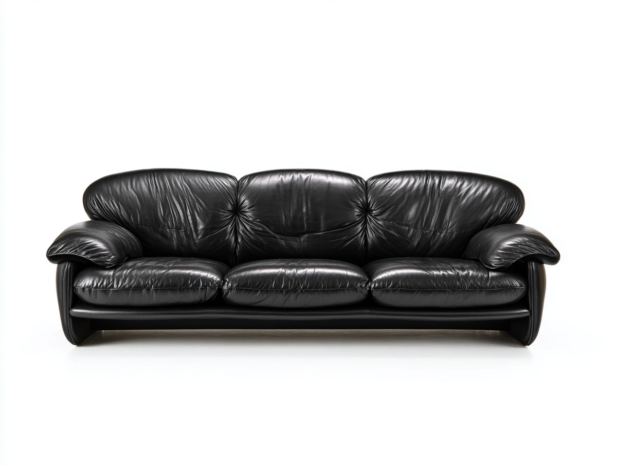 3 Sitzer Sofas Lederoptik 235x95x84 cm - Schwarz - Klassisches Design mit weichen Rundformen