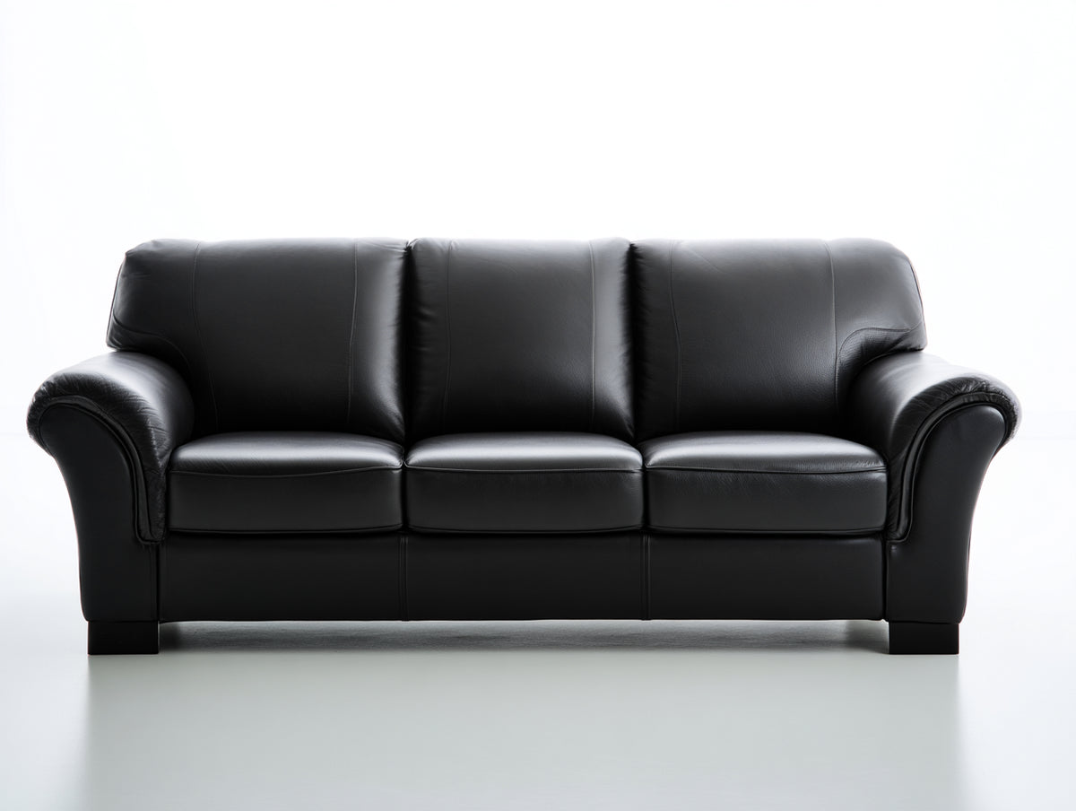 3 Sitzer Sofas Lederoptik 210x92x88 cm - Schwarz - Klassisches Design mit gerollten Armlehnen