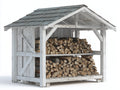 Kaminholzregal aus Holz 190 x 80 x 195 cm - Weiß-Graublau - Zweistufiges Design mit Satteldach