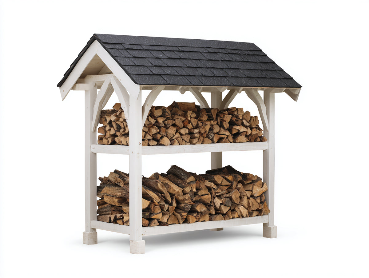 Kaminholzregal Holz 170x75x170 cm Weiß Schwarz Garten Terrasse Überdacht mit 2 Ebenen