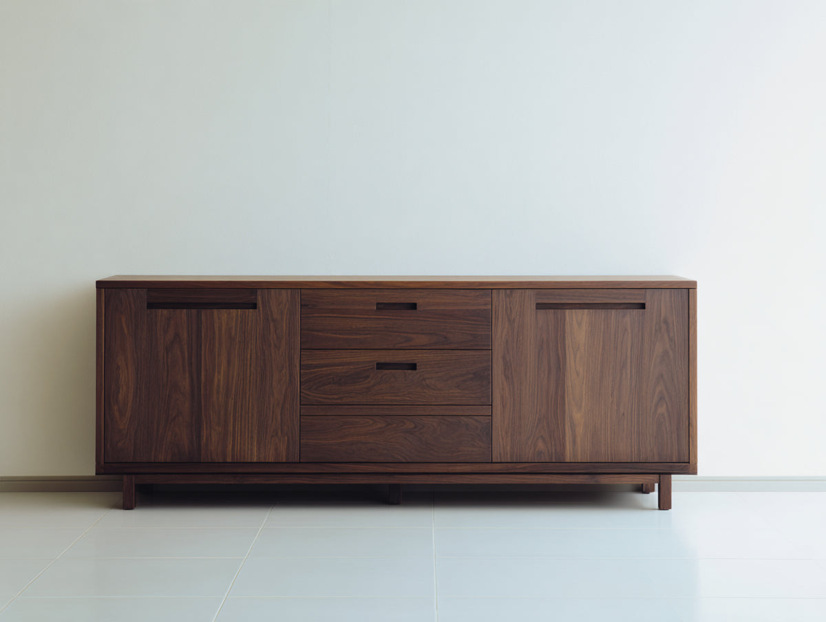Dielenschränke Holzoptik 160x40x65 cm - Nussbaum Dunkelbraun - mit 2 Türen und 3 Schubladen