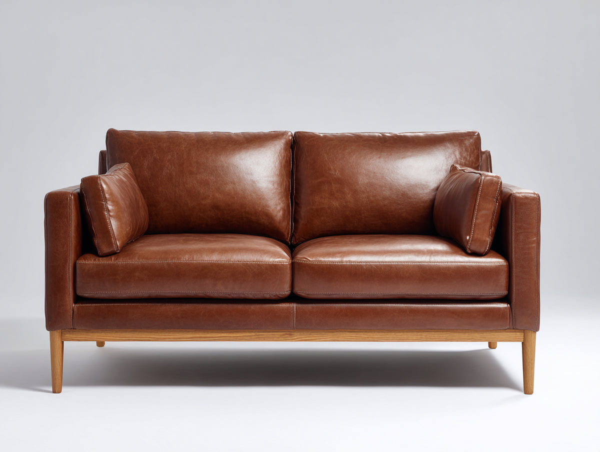 Zweisitzer Sofa mit Bezug in Lederoptik 182 x 89 x 87 cm - Cognacbraun - Modernes Design mit Holzfüßen