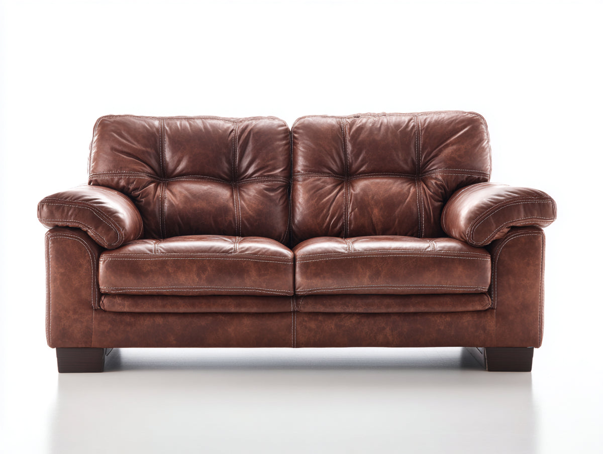 Zweisitzer Sofa Lederoptik 172x90x88 cm - Cognacbraun Dunkelbraun - Klassisches Design mit Knopfheftung