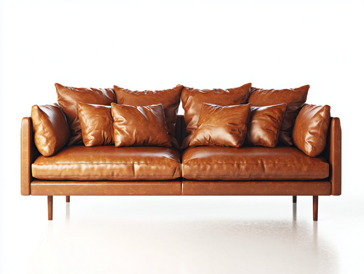 Zweisitzer Sofa Kunstleder 200x92x82 cm - Cognacbraun-Naturholz - Modern für Wohnzimmer mit Holzbeinen