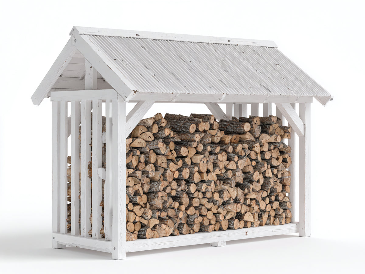 Kaminholzregal Holz 180x65x160 cm - Weiß - Landhaus mit Satteldach