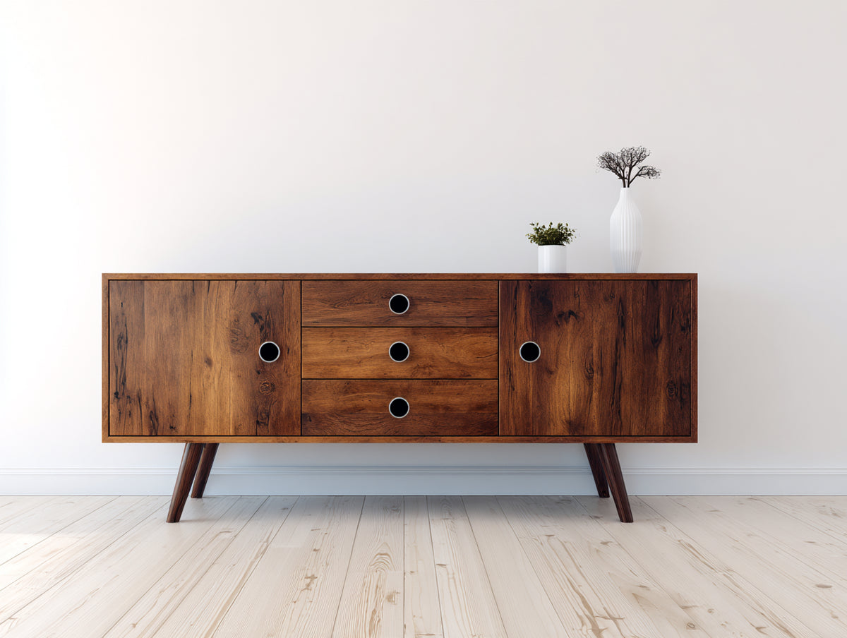 Dielenschränke Holz 180x40x78 cm Braun Flur Retro mit 2 Türen und 3 Schubladen