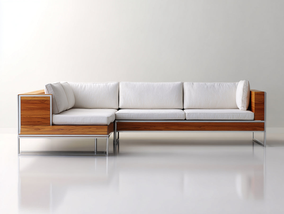 Gartensofa Holz Metall 260x180x78 cm - Naturfarben Weiß Silberfarben - Modernes Eckdesign für Terrasse