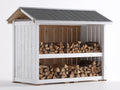 Kaminholzregal Holz 220x80x180 cm Weiß Grau Natur Garten Terrasse Überdacht mit 2 Ebenen