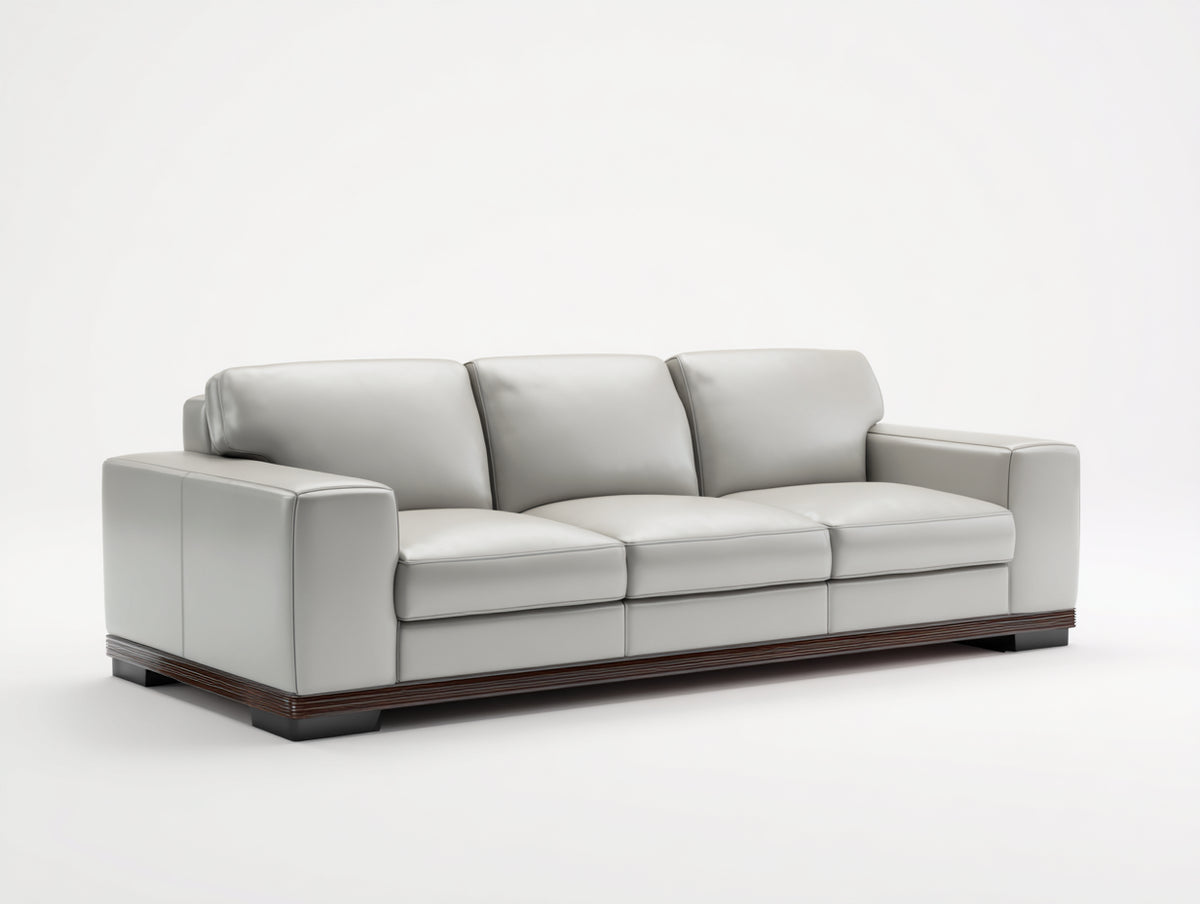 3 Sitzer Sofas Kunstleder 220x90x82 cm Hellgrau Wohnzimmer Modern mit breiten Armlehnen
