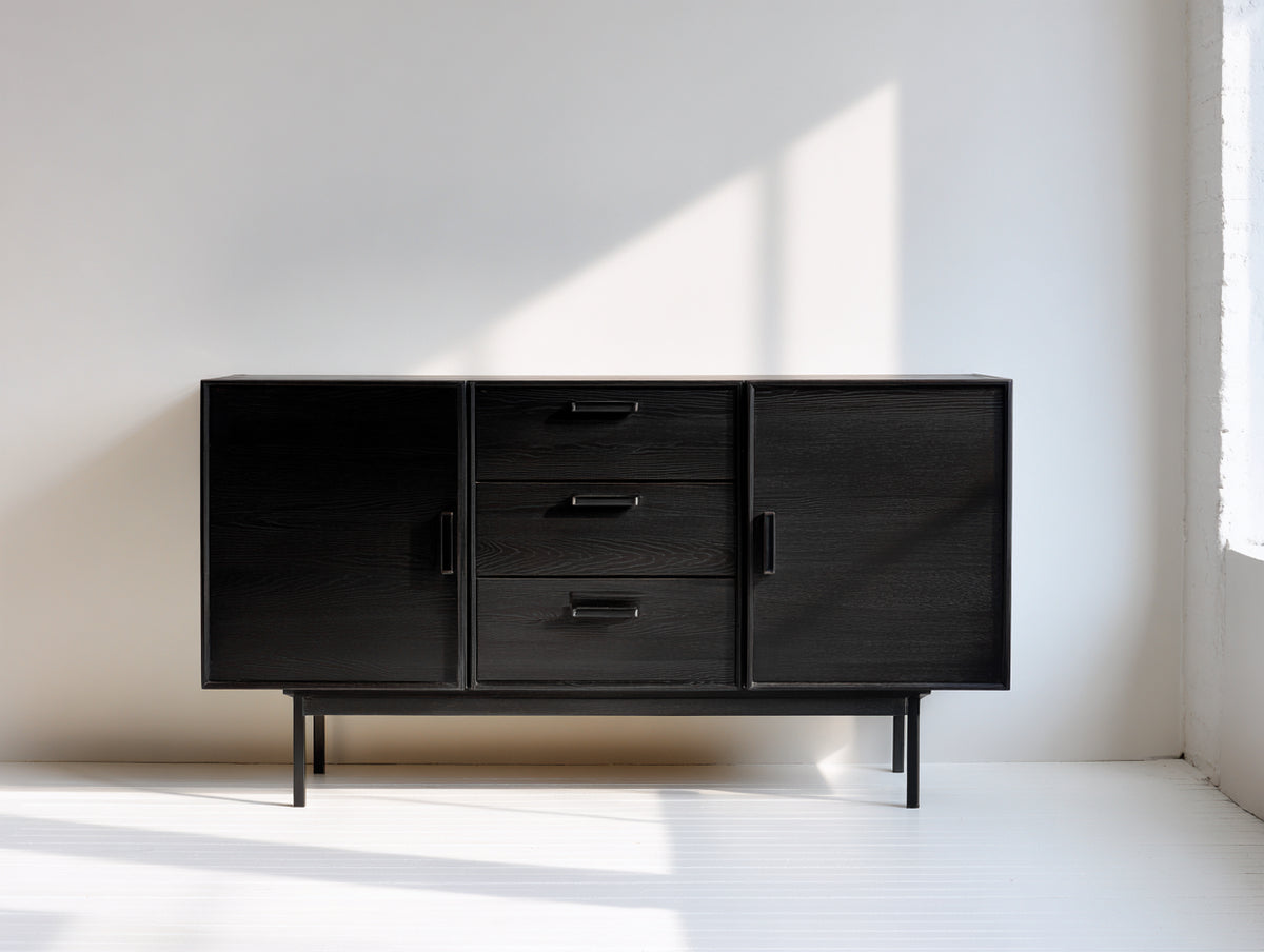 Dielenschränke Holzwerkstoff 160x40x78 cm - Schwarz - Modernes Design mit 2 Türen und 3 Schubladen