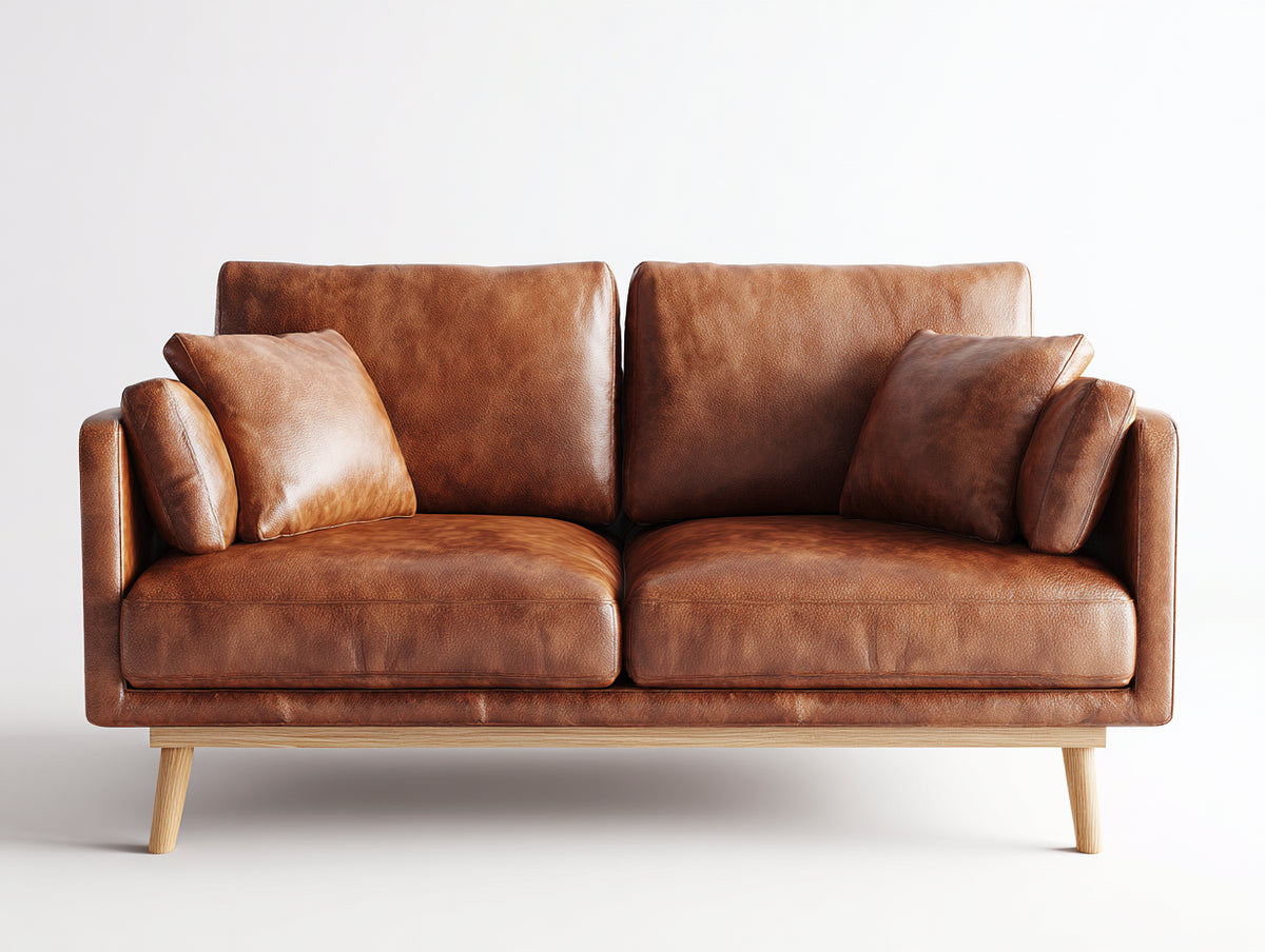 Zweisitzer Sofa mit Bezug in Lederoptik 180 x 90 x 86 cm - Cognacbraun - Modernes Design mit Holzfüßen