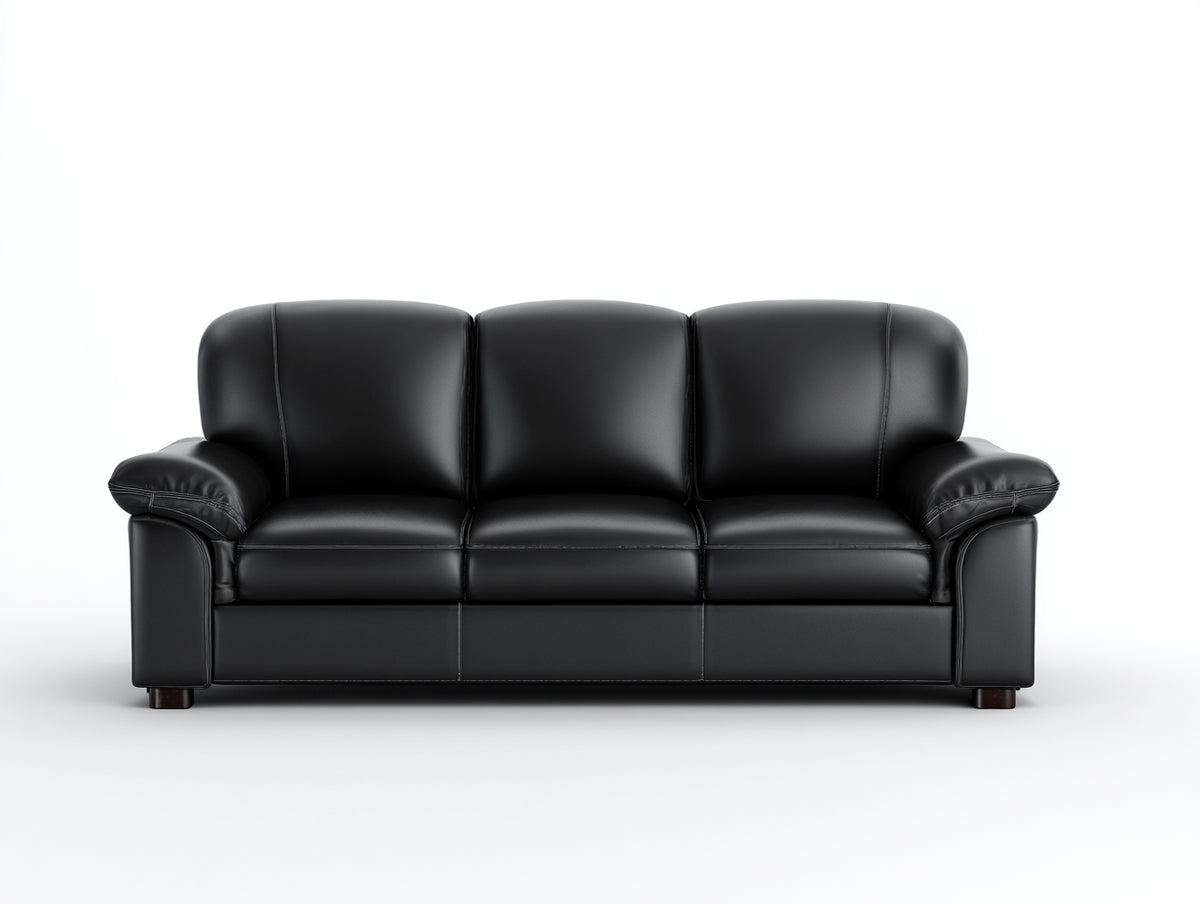 3 Sitzer Sofas mit Bezug in Lederoptik 218 x 92 x 88 cm - Schwarz - Gepolstertes Design für das Wohnzimmer