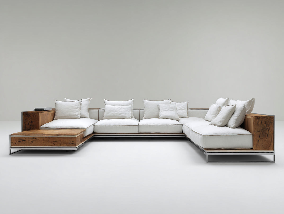 Gartensofa Holzrahmen 320x220x72 cm - naturholzfarben und weiß - modernes Terrassendesign