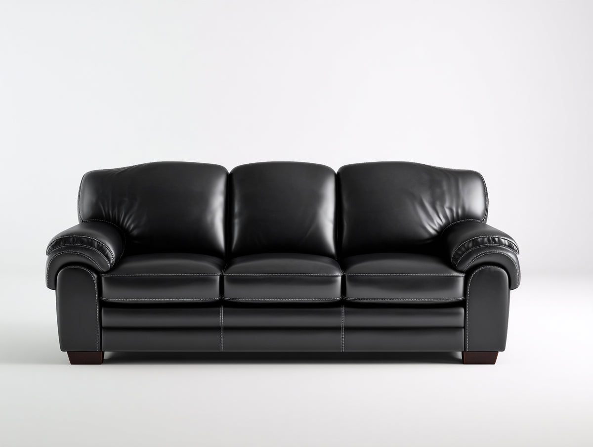 3 Sitzer Sofas Kunstleder 215x90x88 cm - schwarz - klassisches Wohnzimmerdesign