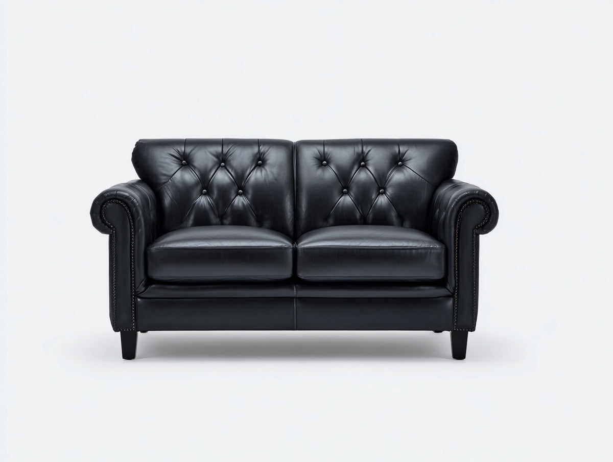 Zweisitzer Sofa Kunstleder 160x90x80 cm Schwarz Wohnzimmer Chesterfield Design mit Knopfheftung