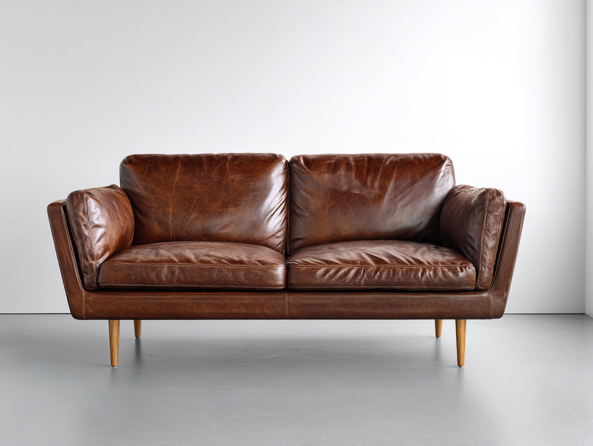 Zweisitzer Sofa mit Bezug in Lederoptik 188 x 91 x 84 cm - Dunkelbraun - Vintage-Design mit Holzfüßen