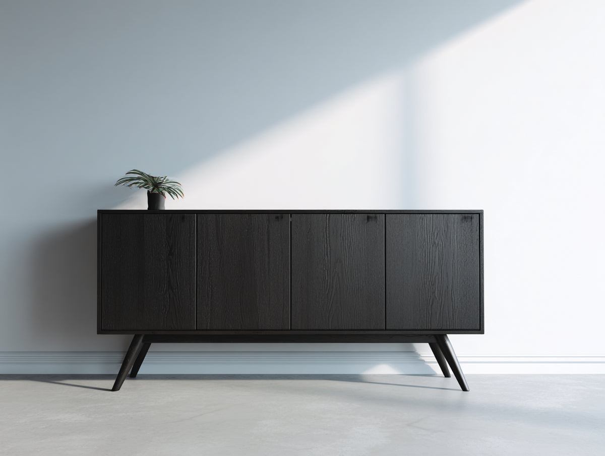 Dielenschränke Holzwerkstoff 190x45x76 cm - Schwarz - Modern mit 4 Türen